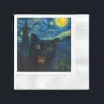 Black Cat Starry Night Van Gogh Cat Selfie  Napkin<br><div class="desc">Unleash your inner art lover and feline fanatic with this Black Cat Starry Night Van Gogh Cat Selfie Cat Mum Cat Lover T-Shirt. Featuring a cool black cat snapping a selfie against a swirling Van Gogh-inspired night sky, this tee combines iconic art with quirky modern humour. Whether you're a cat...</div>