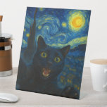 Black Cat Starry Night Van Gogh Cat Selfie  Pedestal Sign<br><div class="desc">Unleash your inner art lover and feline fanatic with this Black Cat Starry Night Van Gogh Cat Selfie Cat Mum Cat Lover T-Shirt. Featuring a cool black cat snapping a selfie against a swirling Van Gogh-inspired night sky, this tee combines iconic art with quirky modern humour. Whether you're a cat...</div>