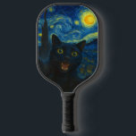 Black Cat Starry Night Van Gogh Cat Selfie  Pickleball Paddle<br><div class="desc">Unleash your inner art lover and feline fanatic with this Black Cat Starry Night Van Gogh Cat Selfie Cat Mum Cat Lover T-Shirt. Featuring a cool black cat snapping a selfie against a swirling Van Gogh-inspired night sky, this tee combines iconic art with quirky modern humour. Whether you're a cat...</div>