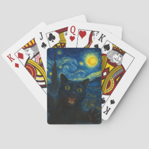 Black Cat Starry Night Van Gogh Cat Selfie Playing Cards