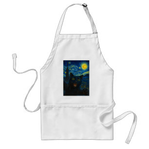 Black Cat Starry Night Van Gogh Cat Selfie Standard Apron