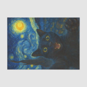 Black Cat Starry Night Van Gogh Cat Selfie Tissue Paper