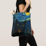 Black Cat Starry Night Van Gogh Cat Selfie  Tote Bag<br><div class="desc">Unleash your inner art lover and feline fanatic with this Black Cat Starry Night Van Gogh Cat Selfie Cat Mum Cat Lover T-Shirt. Featuring a cool black cat snapping a selfie against a swirling Van Gogh-inspired night sky, this tee combines iconic art with quirky modern humour. Whether you're a cat...</div>