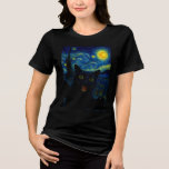 Black Cat Starry Night Van Gogh Cat Selfie  Tri-Blend Shirt<br><div class="desc">Unleash your inner art lover and feline fanatic with this Black Cat Starry Night Van Gogh Cat Selfie Cat Mum Cat Lover T-Shirt. Featuring a cool black cat snapping a selfie against a swirling Van Gogh-inspired night sky, this tee combines iconic art with quirky modern humour. Whether you're a cat...</div>