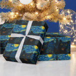 Black Cat Starry Night Van Gogh Cat Selfie  Wrapping Paper<br><div class="desc">Unleash your inner art lover and feline fanatic with this Black Cat Starry Night Van Gogh Cat Selfie Cat Mum Cat Lover T-Shirt. Featuring a cool black cat snapping a selfie against a swirling Van Gogh-inspired night sky, this tee combines iconic art with quirky modern humour. Whether you're a cat...</div>