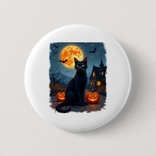 Black Cat Starry Night Van Gogh Pumpkins Bats Hall 6 Cm Round Badge