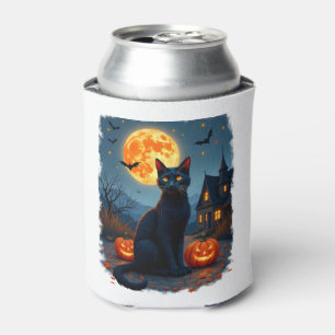 Black Cat Starry Night Van Gogh Pumpkins Bats Hall Can Cooler
