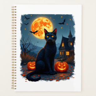 Black Cat Starry Night Van Gogh Pumpkins Bats Hall Planner