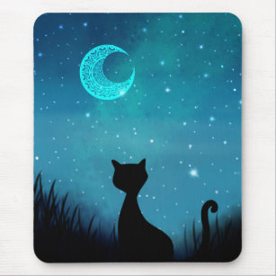 black cat Starry sky Mouse Pad