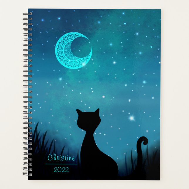 black cat Starry sky name and year Planner (Front)