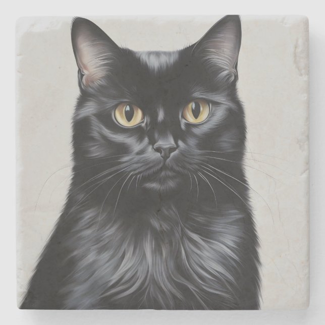 Black Cat Stone Coaster (Front)