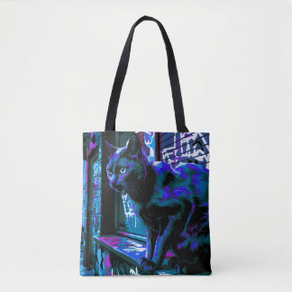 Black Cat Street Punk Design Tote Bag