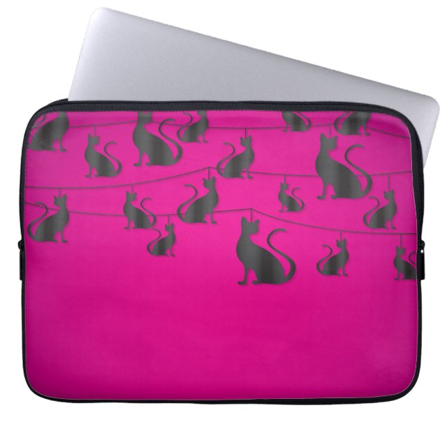 Black cat string laptop sleeve (Front)