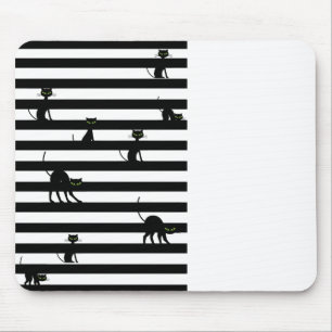 Black Cat & Stripes Color Block Mouse Pad
