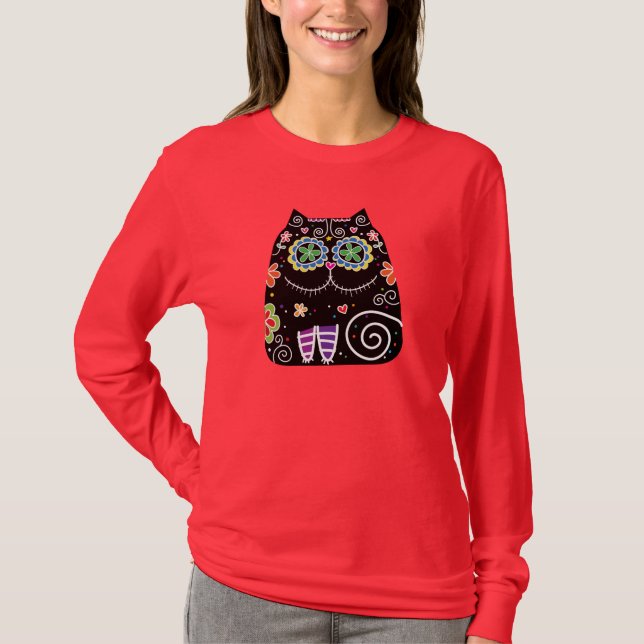 Black Cat Sugar Skull T-Shirt (Front)