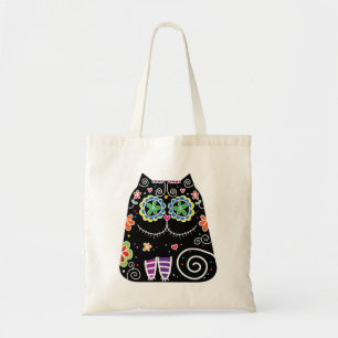 Black Cat Sugar Skull Tote Bag