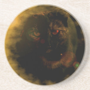 Black Cat Sunburst Sandstone Coaster