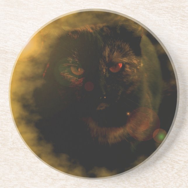 Black Cat Sunburst Sandstone Coaster (Front)