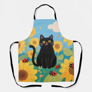 Black Cat Sunflowers Ladybugs Apron