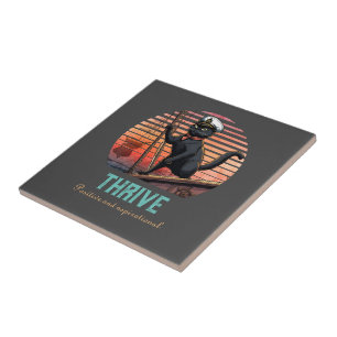 Black Cat Sunset: A Voyage to THRIVE Ceramic Tile