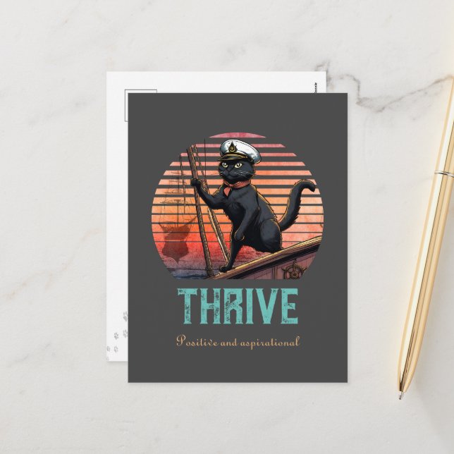 Black Cat Sunset: A Voyage to THRIVE Holiday Postcard (Front/Back In Situ)