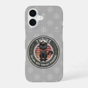 Black Cat Sunset: A Voyage to THRIVE iPhone 16 Case