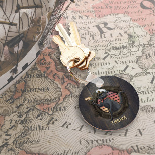 Black Cat Sunset: A Voyage to THRIVE Round Key Ring