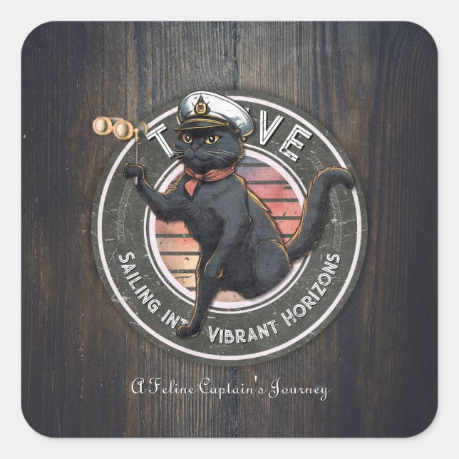 Black Cat Sunset: A Voyage to THRIVE Square Sticker (Front)
