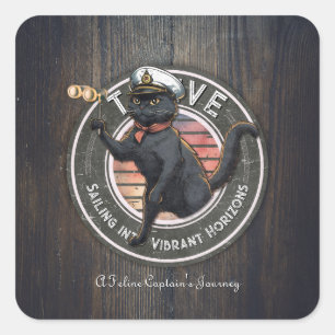 Black Cat Sunset: A Voyage to THRIVE Square Sticker