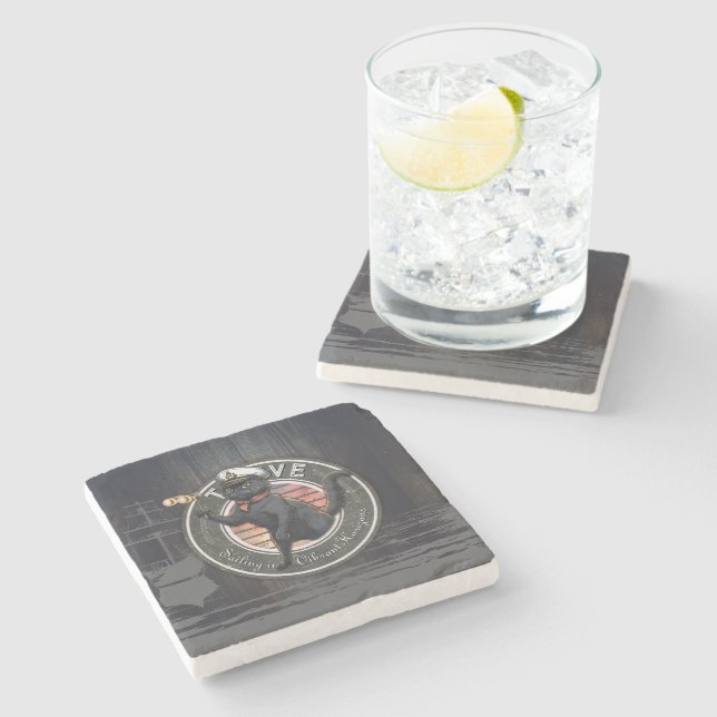 Black Cat Sunset: A Voyage to THRIVE Stone Coaster (Side)