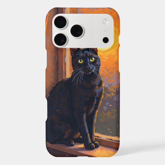 Black Cat Sunset Glow iPhone Case (A beautiful black cat basking in the warmth of a glowing sunset.)