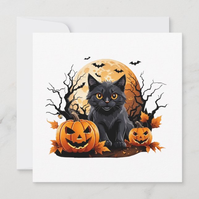 Black cat surrounded by pumpkins (Front)