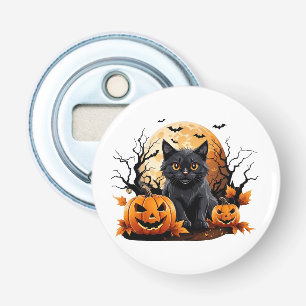 Black cat surrounded by pumpkins bottle opener