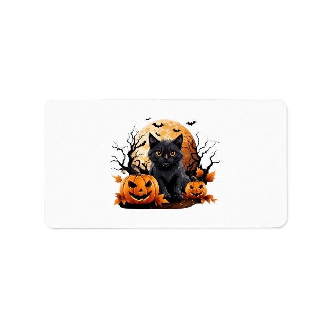 Black cat surrounded by pumpkins label (Front)