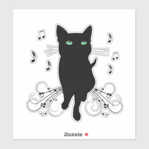 Black Cat Surrounded by Whispering Notes of Music