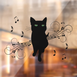 Black Cat Surrounded by Whispering Notes of Music