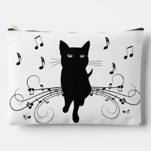 Black Cat Surrounded by Whispering Notes of Music Accessory Pouch