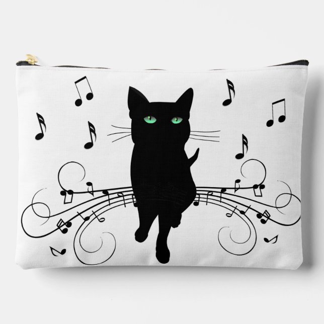 Black Cat Surrounded by Whispering Notes of Music Accessory Pouch (Front)