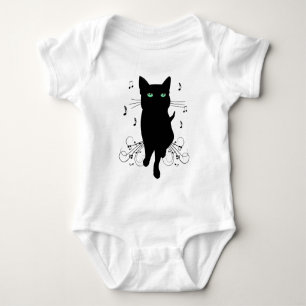Black Cat Surrounded by Whispering Notes of Music Baby Bodysuit