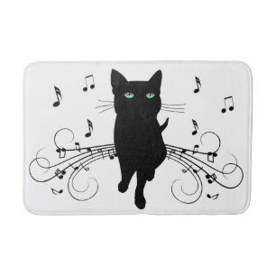 Black Cat Surrounded by Whispering Notes of Music Bath Mat