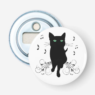 Black Cat Surrounded by Whispering Notes of Music Bottle Opener