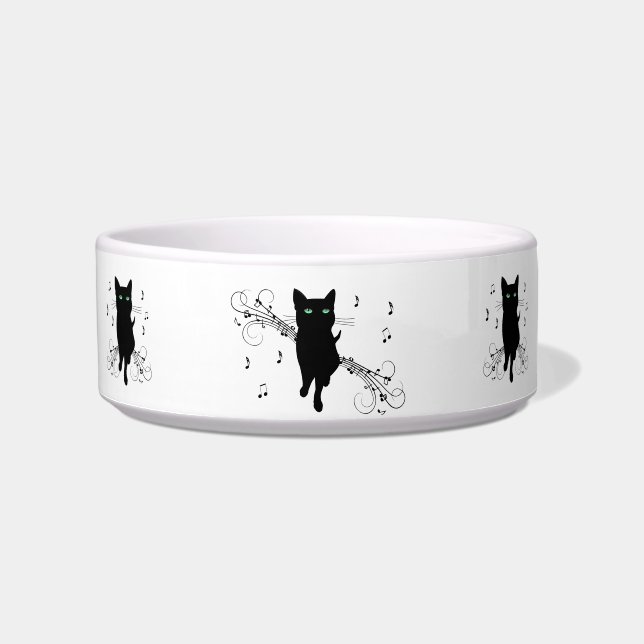 Black Cat Surrounded by Whispering Notes of Music Bowl (Front)