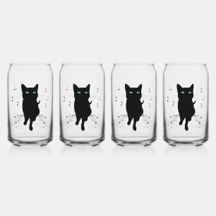 Black Cat Surrounded by Whispering Notes of Music Can Glass