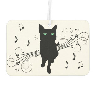 Black Cat Surrounded by Whispering Notes of Music Car Air Freshener