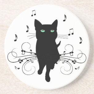 Black Cat Surrounded by Whispering Notes of Music Coaster
