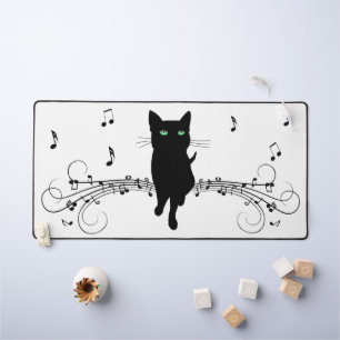 Black Cat Surrounded by Whispering Notes of Music Desk Mat