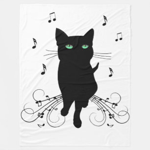 Black Cat Surrounded by Whispering Notes of Music Fleece Blanket