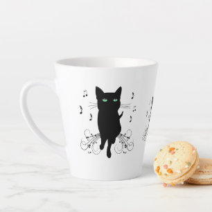 Black Cat Surrounded by Whispering Notes of Music Latte Mug