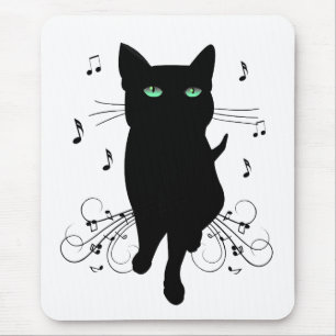Black Cat Surrounded by Whispering Notes of Music Mouse Pad