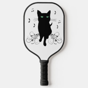 Black Cat Surrounded by Whispering Notes of Music Pickleball Paddle